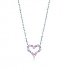 Collana Tiffany a catena con ciondolo cuore e zaffiri rosa, diamanti