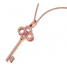 Tiffany Keys Mini Corona Chiave Ciondolo Cristallo Rosa Oro Rosa Diamanti Collana Argento