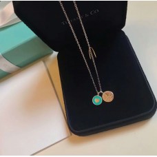 Collana da donna con pendente doppio rotondo in argento 925 a forma di cuore con smalto blu Tiffany Vendita nel Regno Unito