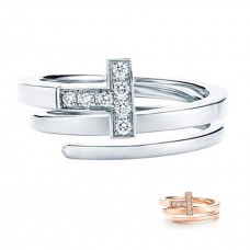 Promozione anello avvolgente in argento sterling Tiffany T con diamanti rotondi