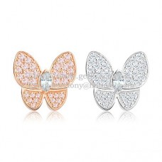 Orecchini Van Cleef Arpels con due farfalle volanti in oro rosa bianco con pavé di diamanti Orecchini Van Cleef Arpels con due farfalle volanti in oro rosa bianco con pavé di diamanti