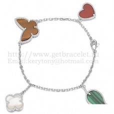 Bracciale Van Cleef Arpels Lucky Alhambra a 4 motivi in oro bianco con combinazione di pietre 003