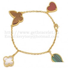 Bracciale Van Cleef Arpels Lucky Alhambra a 4 motivi in oro giallo con combinazione di pietre 003