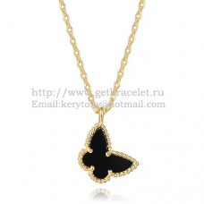 Collana con farfalla Lucky Alhambra di Van Cleef Arpels in oro giallo con onice nero e madreperla