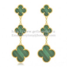 Orecchini Van Cleef Arpels Magic Alhambra a 3 motivi in oro giallo con malachite