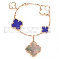 Bracciale Van Cleef Arpels Magic Alhambra 5 motivi Oro rosa con madreperla bianca grigia Bracciale Van Cleef Arpels Magic Alhambra 5 motivi Oro rosa con madreperla bianca grigia