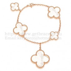 Bracciale Van Cleef Arpels Magic Alhambra 5 motivi in oro rosa con madreperla bianca
