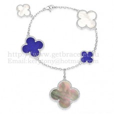 Van Cleef Arpels Magic Alhambra Bracciale 5 motivi Oro bianco con lapislazzuli bianchi grigi Madreperla