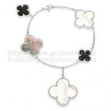 Van Cleef Arpels Magic Alhambra Bracciale 5 motivi Oro bianco con madreperla bianca grigia Agata nera Van Cleef Arpels Magic Alhambra Bracciale 5 motivi Oro bianco con madreperla bianca grigia Agata nera