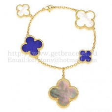 Bracciale Van Cleef Arpels Magic Alhambra 5 motivi oro giallo con madreperla bianca grigia