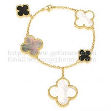 Van Cleef Arpels Magic Alhambra Bracciale 5 motivi Oro giallo con madreperla bianca grigia Agata nera
