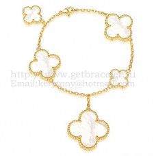 Bracciale Van Cleef Arpels Magic Alhambra 5 motivi in oro giallo con madreperla bianca