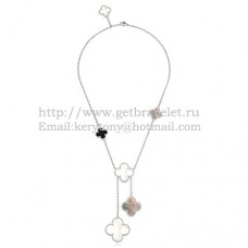 Collana Van Cleef Arpels Magic Alhambra in oro bianco 6 motivi con madreperla bianca grigia Collana Van Cleef Arpels Magic Alhambra in oro bianco 6 motivi con madreperla bianca grigia