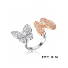 Anello Van Cleef Arpels con due farfalle tra le dita, oro rosa, zaffiri rosa rotondi Anello Van Cleef Arpels con due farfalle tra le dita, oro rosa, zaffiri rosa rotondi