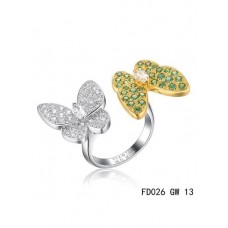 Anello con due farfalle tra le dita di Van Cleef Arpels Granati Tsavorite in oro giallo