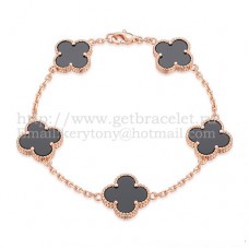Bracciale Van Cleef Arpels Alhambra 5 motivi in oro rosa con agata nera madreperla Bracciale Van Cleef Arpels Alhambra 5 motivi in oro rosa con agata nera madreperla