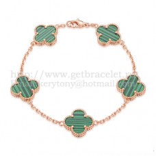 Bracciale Van Cleef Arpels Alhambra 5 motivi in oro rosa con madreperla malachite
