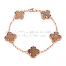 Bracciale Van Cleef Arpels Alhambra 5 motivi oro rosa con occhio di tigre madreperla Bracciale Van Cleef Arpels Alhambra 5 motivi oro rosa con occhio di tigre madreperla
