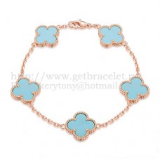 Bracciale Van Cleef Arpels Alhambra 5 motivi in oro rosa con madreperla turchese Bracciale Van Cleef Arpels Alhambra 5 motivi in oro rosa con madreperla turchese