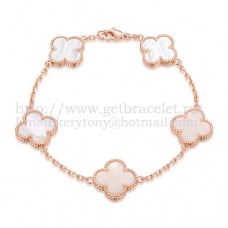 Bracciale Van Cleef Arpels Alhambra 5 motivi in oro rosa con madreperla bianca