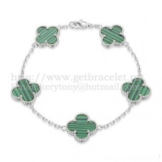 Bracciale Van Cleef Arpels Alhambra 5 motivi in oro bianco con madreperla malachite