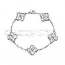 Bracciale Van Cleef Arpels Alhambra 5 motivi in oro bianco con diamanti rotondi