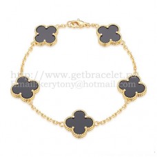 Bracciale Van Cleef Arpels Alhambra 5 motivi in oro giallo con agata nera, madreperla