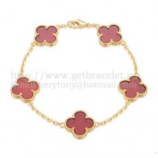 Bracciale Van Cleef Arpels Alhambra 5 motivi in oro giallo con madreperla corniola Bracciale Van Cleef Arpels Alhambra 5 motivi in oro giallo con madreperla corniola