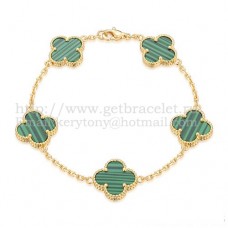 Bracciale Van Cleef Arpels Alhambra 5 motivi in oro giallo con madreperla malachite