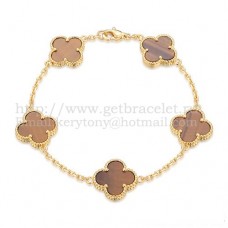 Bracciale Van Cleef Arpels Alhambra 5 motivi in oro giallo con occhio di tigre in madreperla