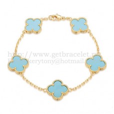 Bracciale Van Cleef Arpels Alhambra 5 motivi in oro giallo con madreperla turchese