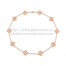 Collana lunga Van Cleef Arpels Alhambra in oro rosa 10 motivi con pavé di diamanti Collana lunga Van Cleef Arpels Alhambra in oro rosa 10 motivi con pavé di diamanti