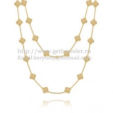 Collana lunga Van Cleef Arpels Alhambra in oro giallo 20 motivi con pavé di diamanti Collana lunga Van Cleef Arpels Alhambra in oro giallo 20 motivi con pavé di diamanti