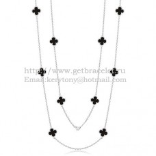 Collana Van Cleef Arpels Alhambra in oro bianco 10 motivi con agata nera, madreperla