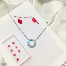 Collana Tiffany con ciondolo circolare decorato con pietre preziose, argento/oro giallo 14 carati, regalo di San Valentino