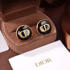 Orecchini a bottone in smalto nero nummulare con logo CD in ottone anticato Dior StreetChic