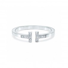 Tiffany Co. Bracciale Tiffany con anelli quadrati in argento sterling con doppia T e pavé di diamanti